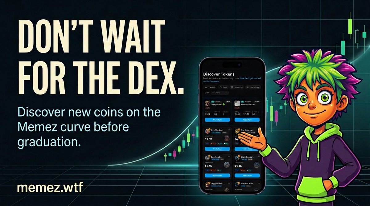 memezdotwtf's tweet photo. Don’t wait for the DEX.

Discover new coins while they’re still trading on the Memez bonding curve. Follow each launch’s progress from its first trades through graduation and into the open market.

Explore the curve → https://t.co/5gbUEmG5KX https://t.co/C7NmjKp39q