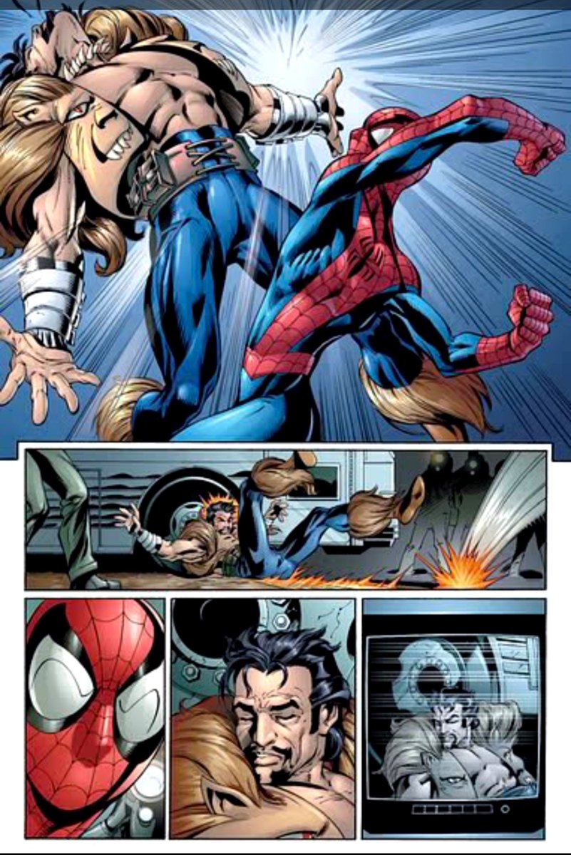 2blackin's tweet photo. Tom Holland reveals he has wanted to recreate Spider-Man’s iconic one-punch knockout of Kraven from Ultimate Spider-Man 21 on the big screen for nearly a decade.

I resonated with that comic run the most, and it’s the one I drew the most inspiration from. https://t.co/7H691dMTKu