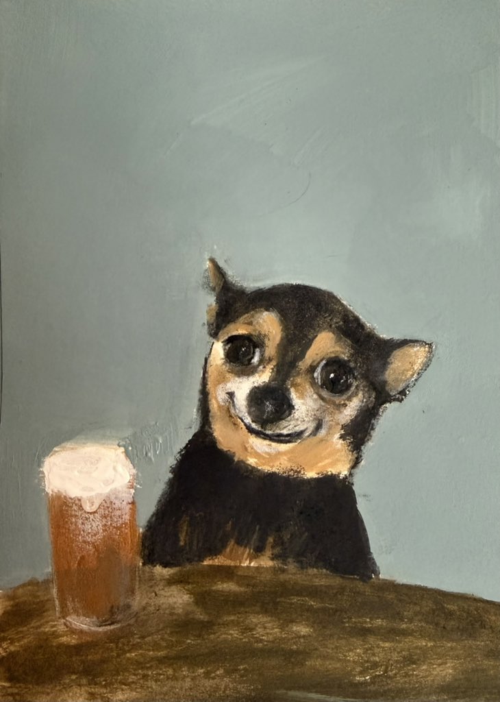SarahjevsEvans's tweet photo. New painting of
Jeff 
acrylic on card https://t.co/zfOEeKeRGy