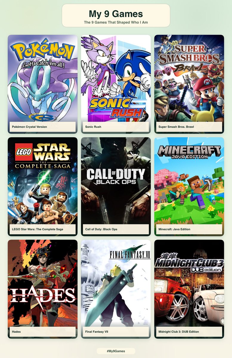 mrinterlude_'s tweet photo. me + 9 games that shaped who i am https://t.co/zg3EfVSyL6