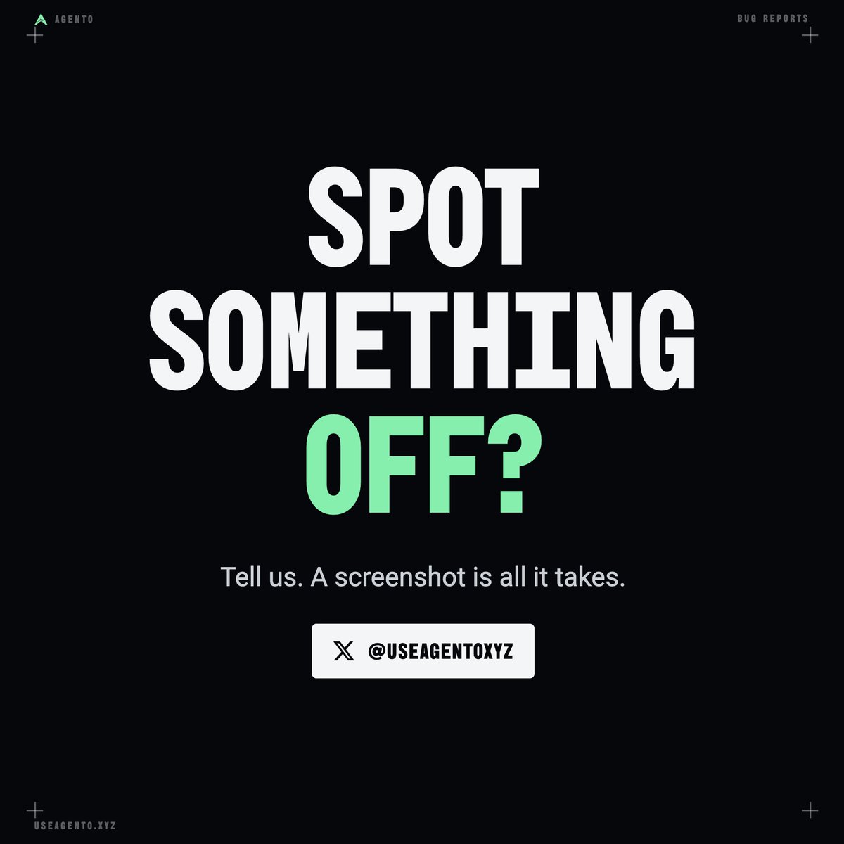 useagentoxyz's tweet photo. Spot something off on Agento?

Tell us. DM @useagentoxyz a screenshot. Every report makes the next launch smoother for everyone. https://t.co/aYsttv5XUO