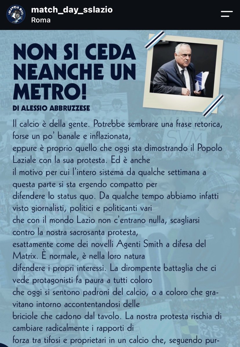 IoNascoQui's tweet photo. Arriva un altro comunicato del tifo organizzato che ribadisce con fermezza la propria posizione e dissipa ogni dubbio a chi dall’esterno dell’ambiente Lazio si augura un riavvicinamento visti i risultati https://t.co/gmpcqObEqB