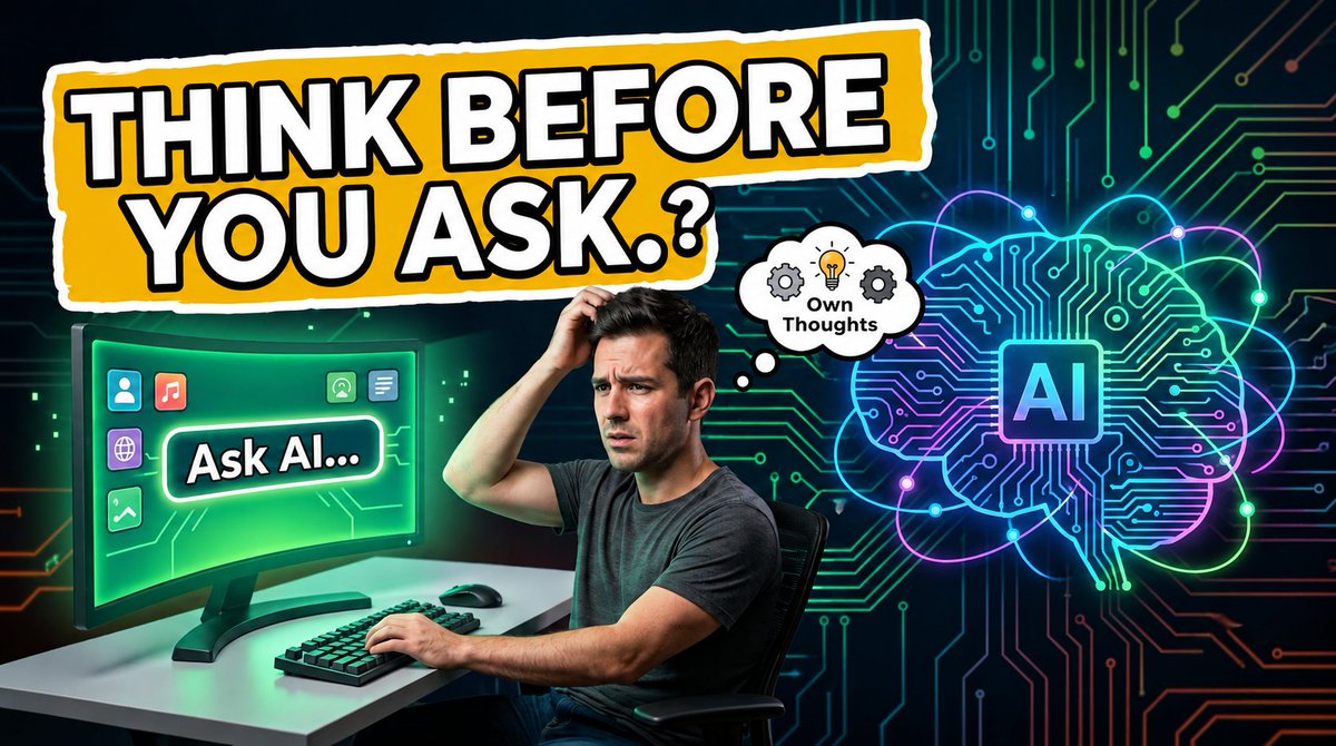 VariousViewsOff's tweet photo. THE FIRST THOUGHT - When AI starts thinking before we do.

What happens when we ask AI before we've had our own thought?

This week:

🌿 Stop Asking AI First.
🔍 Creator or AI Editor?
🌱 AI as a Thinking Partner.

Think first. Then ask.

#TheFirstThought #AI https://t.co/KfXFbFYLDU