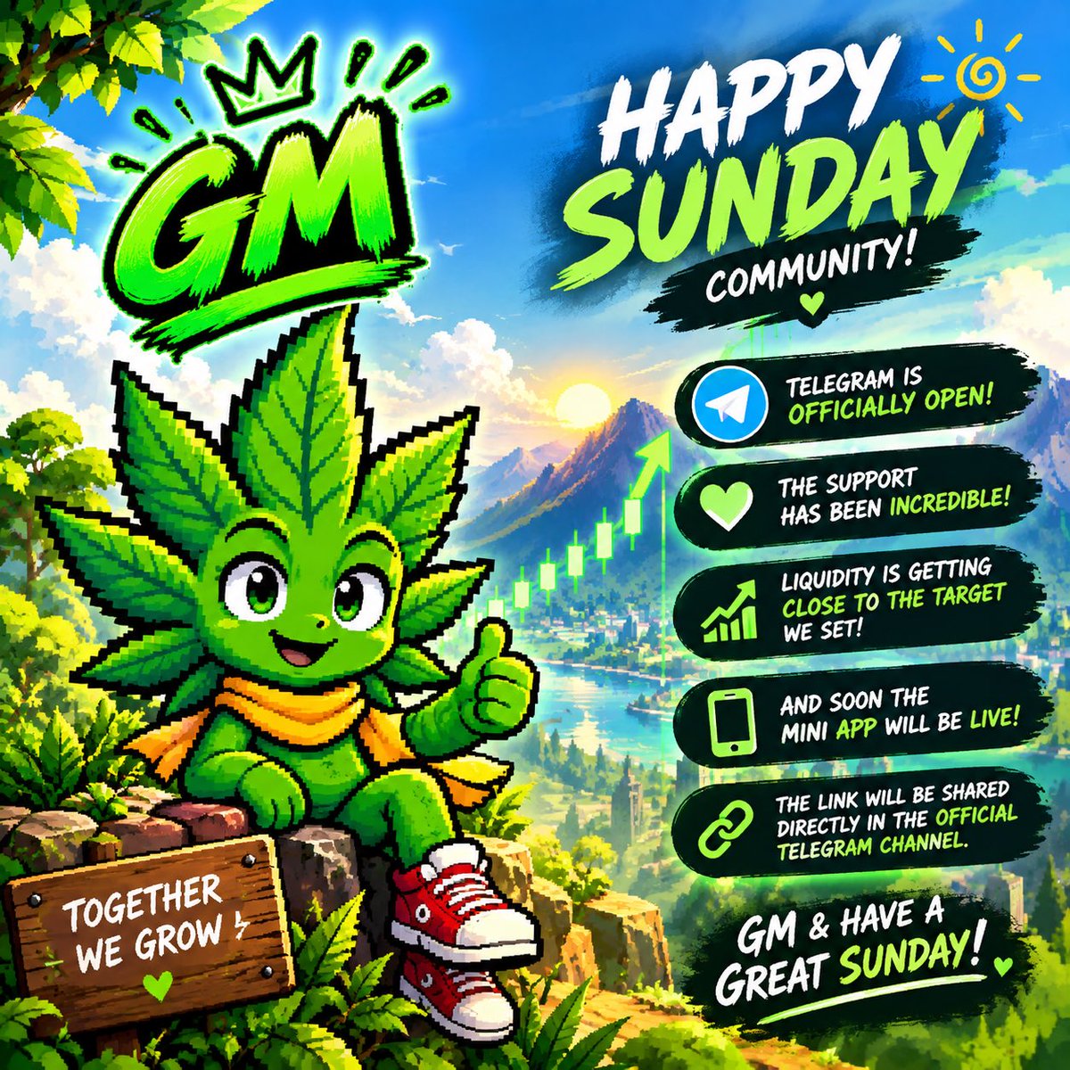 KALYXKLX's tweet photo. Happy Sunday, community! 💚☀️

Telegram is officially open, and the support has been incredible! 🙏
Liquidity is getting close to the target we set 🚀
And soon, the Mini App will be LIVE 🔥

#telegram #official #web3 #soon #fyp #viral #weed #relax #sunday #gm #live #dex https://t.co/mUVqaFkLII
