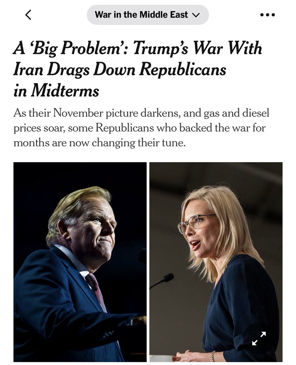 ElmiTowfik's tweet photo. An interesting report. 

“Republicans have worried about the conflict for months, as the president’s early promise of a military campaign lasting “four to five weeks” faded to months of on-and-off fighting and deepening public frustration.”

https://t.co/wfjBgLG0tA https://t.co/aPYLvlpYfz
