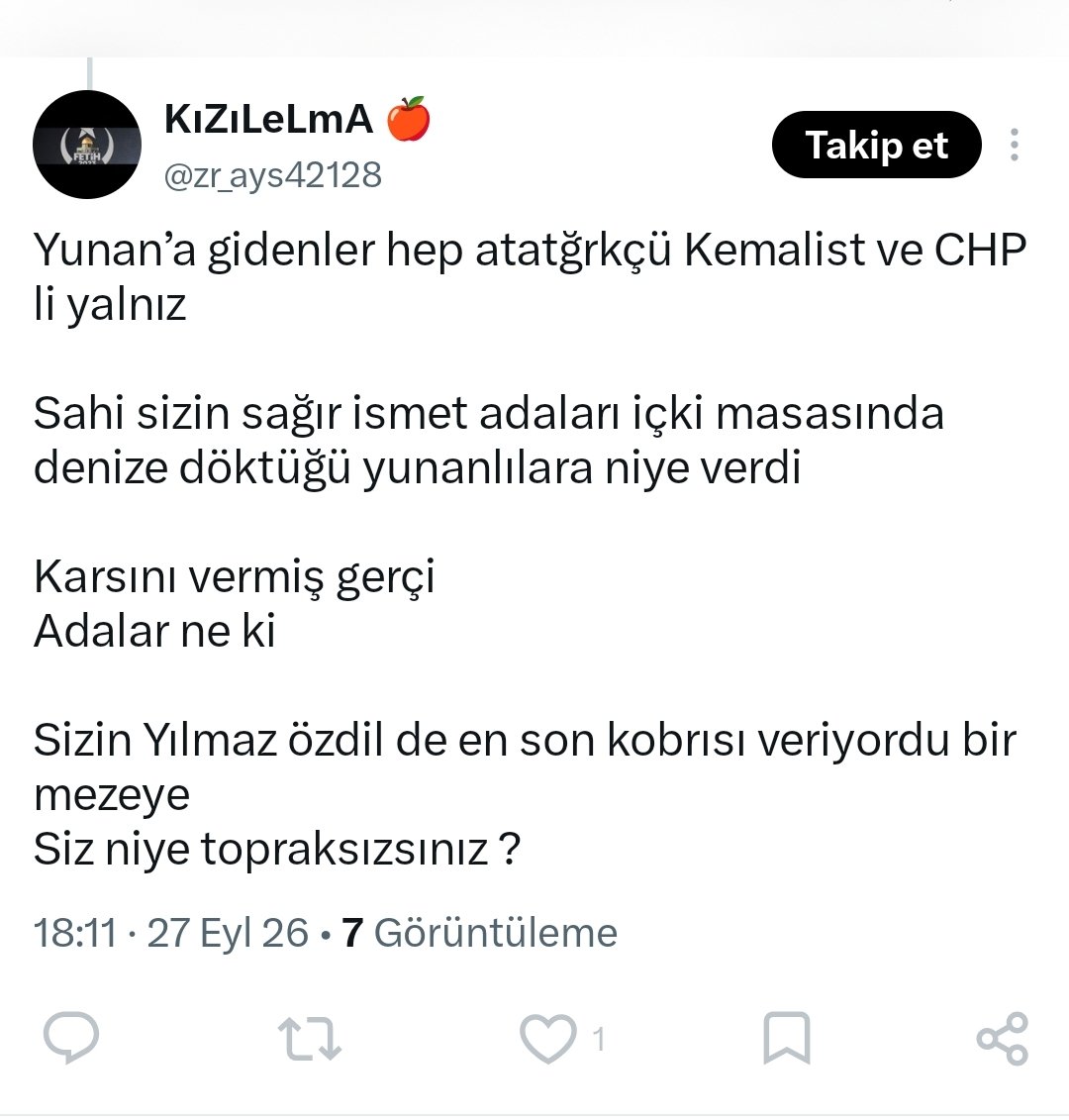 SeyfAli1941's tweet photo. Devlet büyüklerine hakaret eden bu @zr_ays42128 neyidü belirsizi @SiberayEGM @TC_icisleri ile parti başkanınıza hakaret  edeni @yenipartiyiz @ozgurozeliletsm @yenipartiyiz06 @herkesicinCHP iletiyorum.
Hesap adı:  @zr_ays42128 https://t.co/PDY7aABnI8