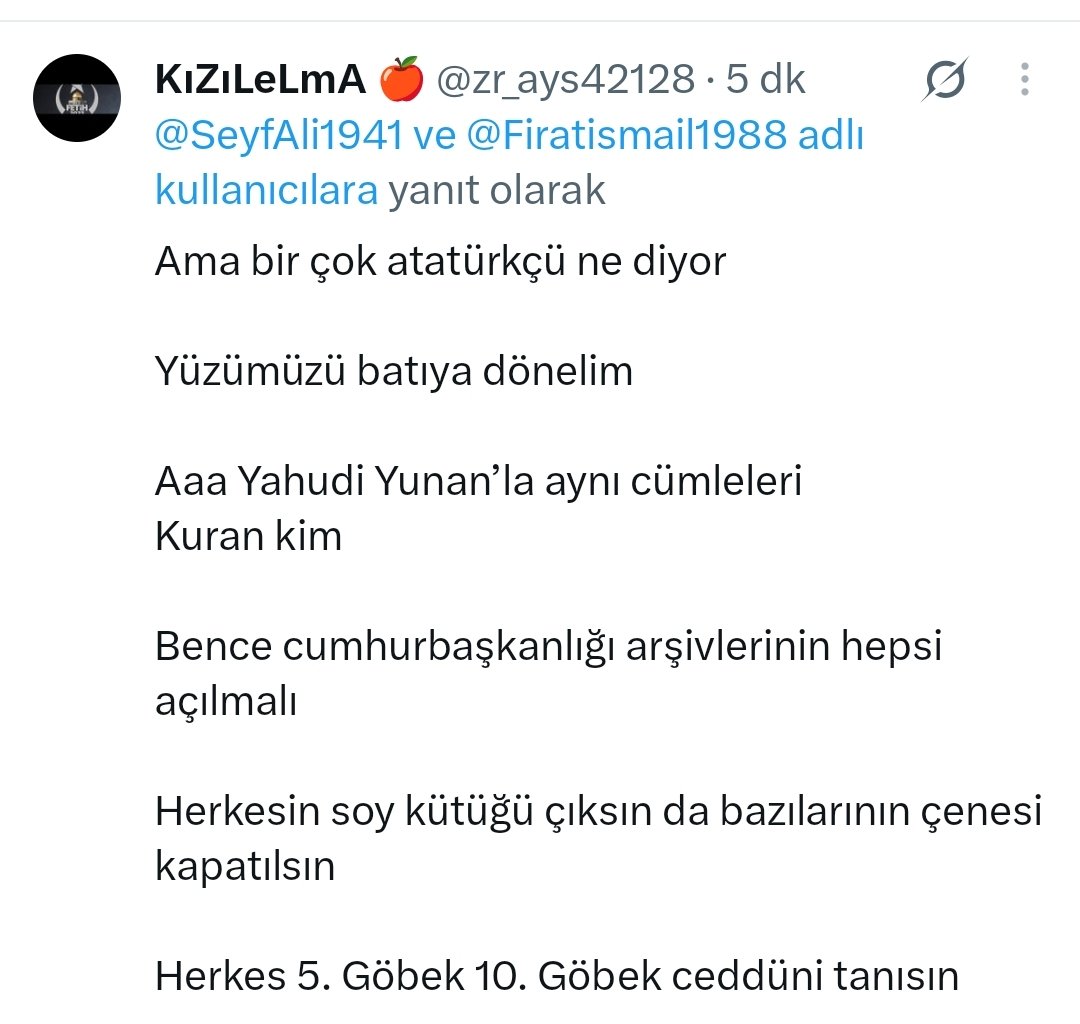 SeyfAli1941's tweet photo. Devlet büyüklerine hakaret eden bu @zr_ays42128 neyidü belirsizi @SiberayEGM @TC_icisleri ile parti başkanınıza hakaret  edeni @yenipartiyiz @ozgurozeliletsm @yenipartiyiz06 @herkesicinCHP iletiyorum.
Hesap adı:  @zr_ays42128 https://t.co/PDY7aABnI8