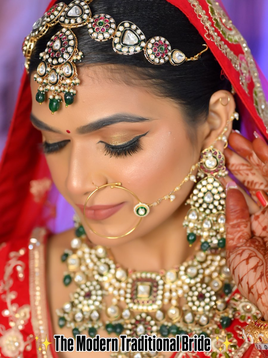 FernandoRi1wpv's tweet photo. Regal elegance in every detail. Traditional roots meet modern grace for our stunning bride, from gold-shimmer eyes to a perfect red lehenga—a look that truly speaks royalty. https://t.co/E6FBCHyXtC