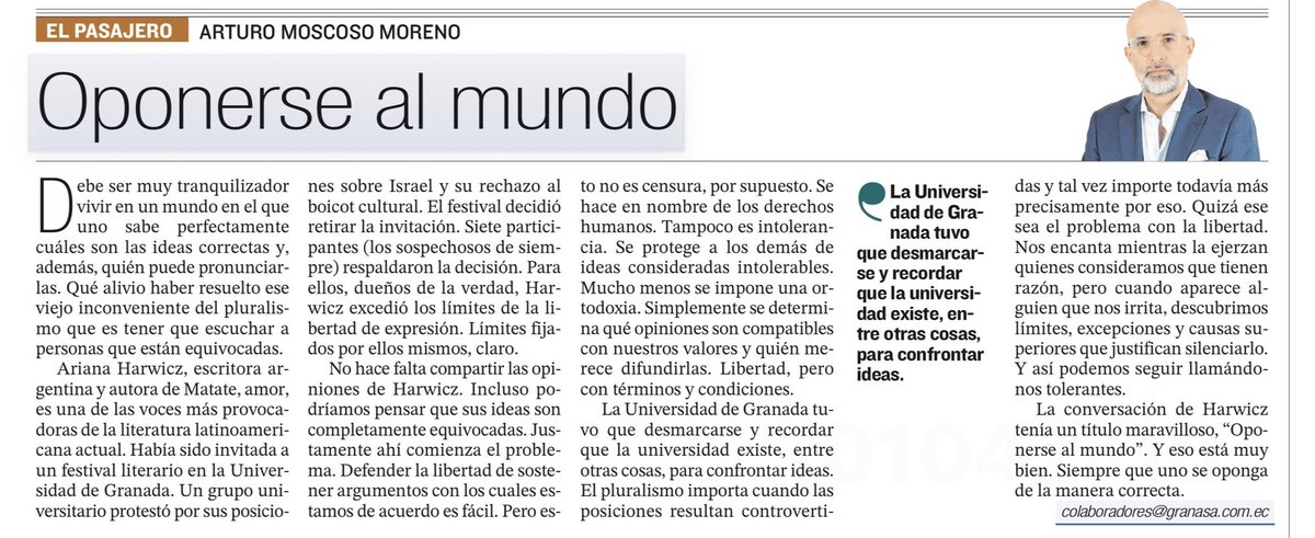 artumoscoso's tweet photo. La libertad de expresión es maravillosa. Siempre que nadie tenga el desatino de usarla para decir algo que moleste a los dueños de la verdad y custodios de todo lo que está bien, faltaba más.

Mi opinión sobre la cancelación de Ariana Harwicz @ArianaHar. https://t.co/97Urs5RCSl