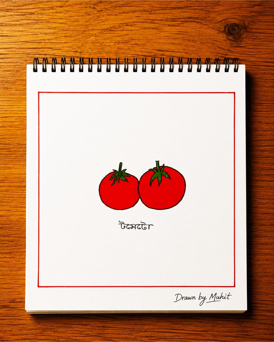 DrawWithMuhit's tweet photo. A vibrant tomato drawn with colored pencils by young artist Muhit 👨‍🎨🍅🎨—simple, fresh, and full of color! A beautiful example of how everyday objects can inspire art.

#DrawWithMuhit #TomatoArt #Drawing https://t.co/cqnvYN4XRo