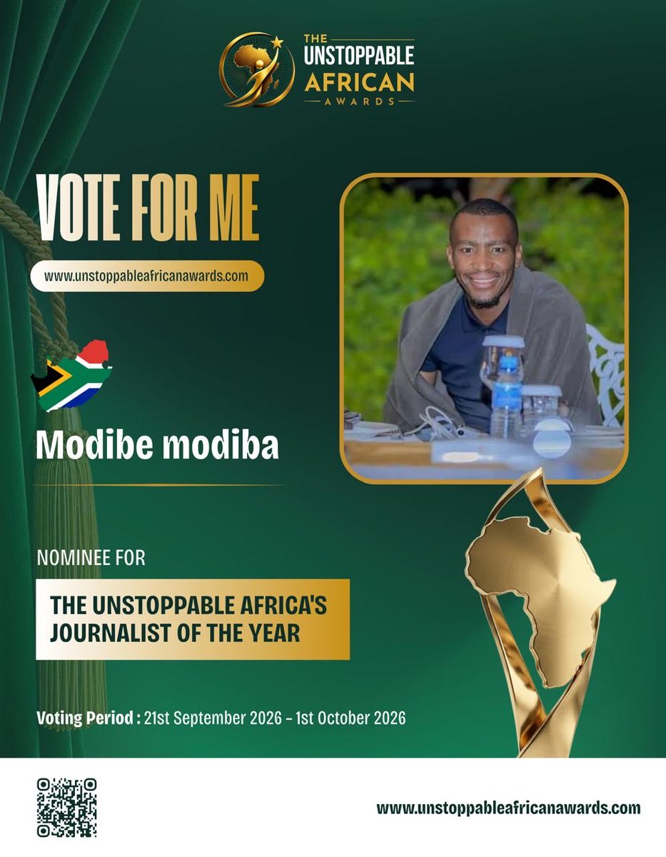 mmodiba10's tweet photo. BREAKING NEWS 🔥🔥

I’ve been nominated for The UNSTOPPABLE AFRICA’S JOURNALIST OF THE YEAR. @iStorySakho 

The Unstoppable Journalist of the Year , the link to vote is https://t.co/RGEkTKC5Pe https://t.co/hrvkI9Sz6E