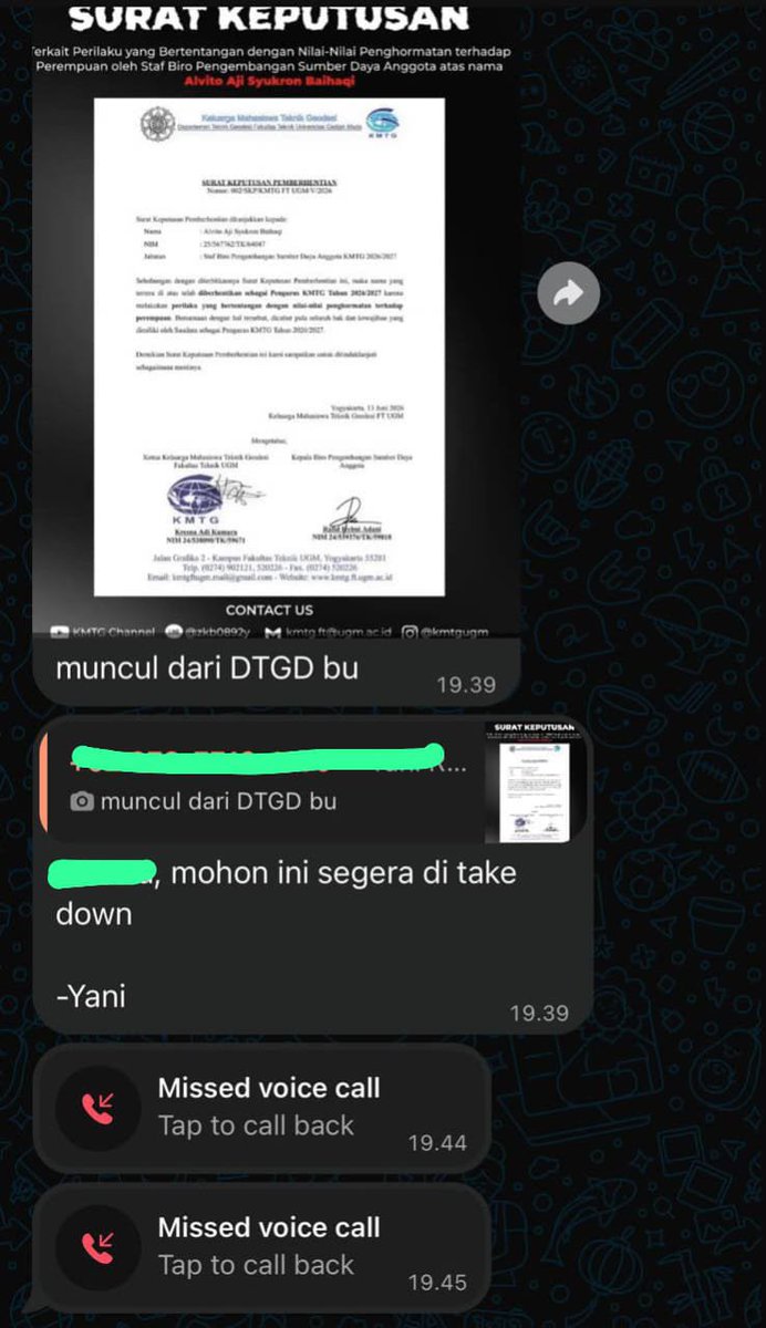 tolongkami2's tweet photo. Kasus DTGD sudah dari bulan April semester 4 kemarin pun diminta untuk di takedown. Kami sudah menyampaikan kasus ini kepada departemen, fakultas, dan universitas tetapi sampai saat ini sanksi masih belum keluar dan pelaku masih bebas berkuliah disekitar para korban. https://t.co/yWcQ5IcgMz