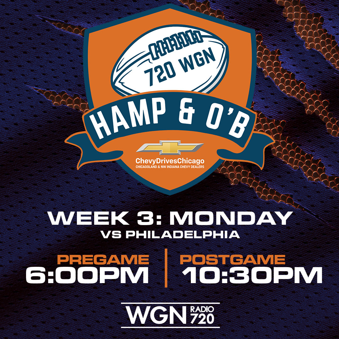 WGNRadio's tweet photo. This is your day of rest, Bears fans. Tomorrow, plan on getting ready for kickoff with The Hamp &amp; O’B Show! Then come back for their reaction after the game. 

STREAM: https://t.co/EptrlNjs0c

(@ChevyDrivesChi) https://t.co/zo2rX7Omvy