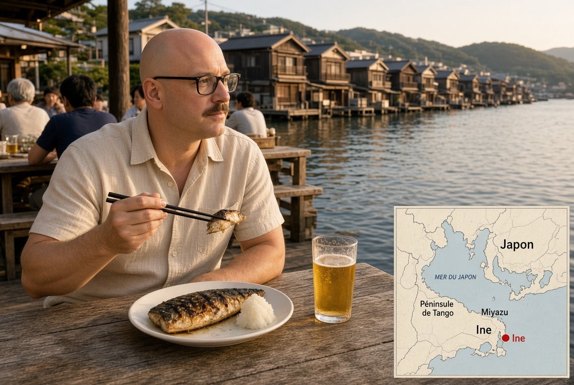 getnico's tweet photo. 🐟 Saba shioyaki à Ine, Japon 🇯🇵

En fin d’après-midi à Ine (environ 1 800 habitants), un pêcheur des funaya m’a tendu un maquereau juste sorti du brasero. Le village s’aligne sur la rive nord de la péninsule de Tango, à une cinquantaine de kilomètres au nord de Miyazu, face à la mer du Japon. Peau croustillante, chair grasse, un peu de daikon : le poisson du soir le plus simple de la côte.

Recette :
- Saler un maquereau ouvert, laisser reposer 20 minutes.
- Griller à vif, peau d’abord.
- Servir avec daikon râpé, soja et un trait de citron.
- Boisson : thé hojicha ou bière bien froide.

Nico