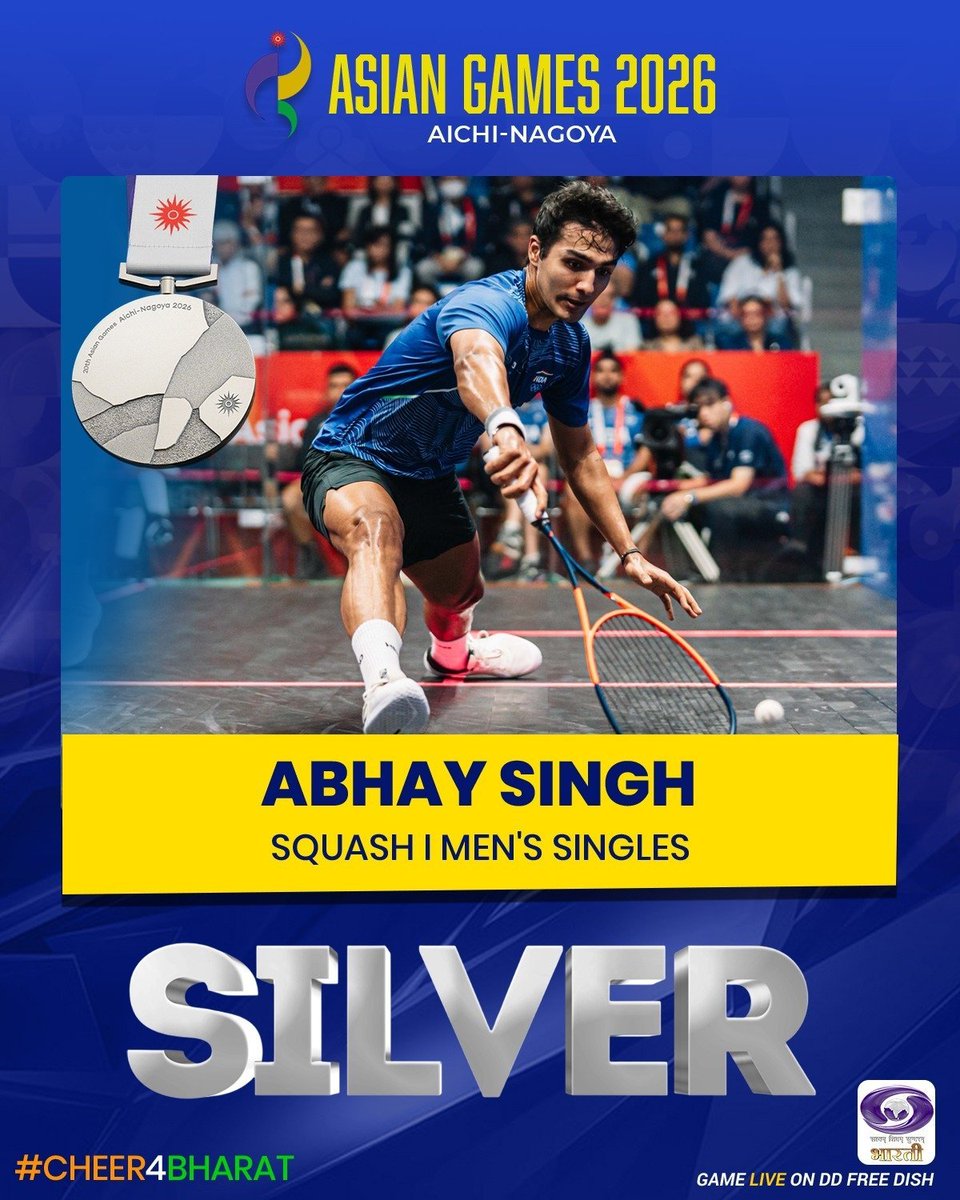 UpendrraRai's tweet photo. India's #AbhaySingh won silver in Men's Singles Squash at the #AsianGames in Aichi-Nagoya today. https://t.co/lJFVJY4Qcp