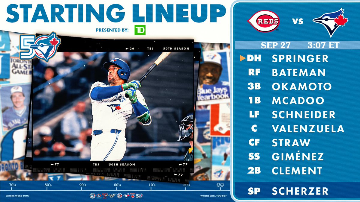 BlueJays's tweet photo. Leading off: George Springer 💙 #BlueJays50 https://t.co/DBKOuPH0tn