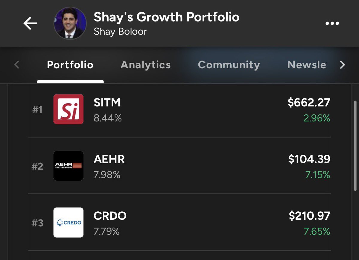 StockSavvyShay's tweet photo. TOP 3 POSITIONS IN MY GROWTH PORTFOLIO

1. $SITM becoming precision timing layer for faster AI networks as quartz hits its limits with CED revenue up 181% and ~70% of the acquired Renesas timing business tied to data centers and AI where SiTime can now sell entire timing subsystem into a rack. 

2 $AEHR providing burn-in infrastructure needed for increasingly power dense AI silicon with record backlog above $100M and recurring WaferPak consumables layered onto a growing installed base.

3. $CRDO building the connectivity layer across AECs, optical DSPs and retimers, with revenue up 157% as the shift to 224G lanes and 1.6T optics drives more content into every AI port.
