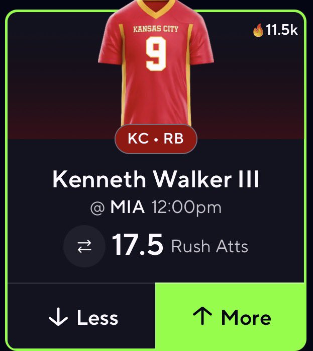 MikeBPicks's tweet photo. PRIZEPICKS NFL POTD 🏈🔥

KENNETH WALKER “O” 17.5 RUSH ATTEMPTS

CHECK REPLIES FOR WHY THIS IS FREE ⬇️ https://t.co/pXI7JVqs0P