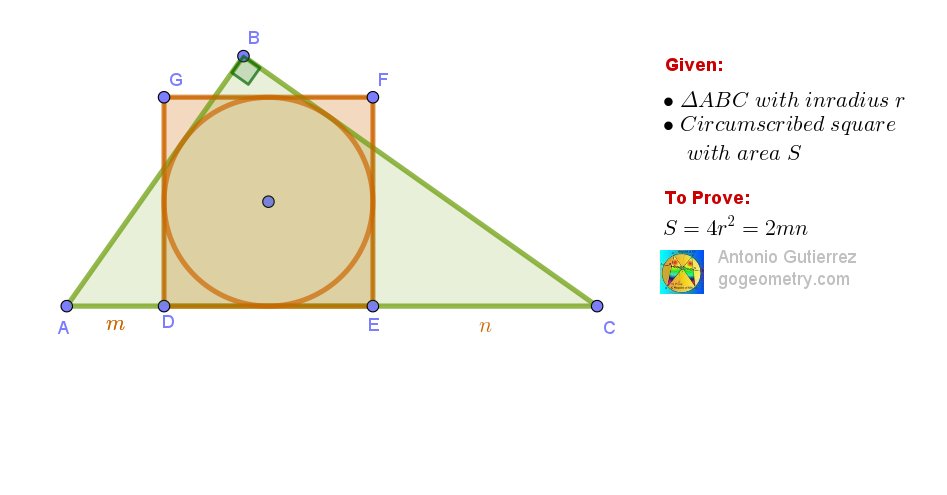gogeometry's tweet photo. Problem 1624
A right triangle, an incircle, and a square walk into a hypotenuse...

Can you prove this neat relationship in just 2 lines? 👇

Details &amp; full diagram: https://t.co/SMsCwffk2T

#MathTwitter #Geometry #Maths #GoGeometry https://t.co/SNwgesBOuj