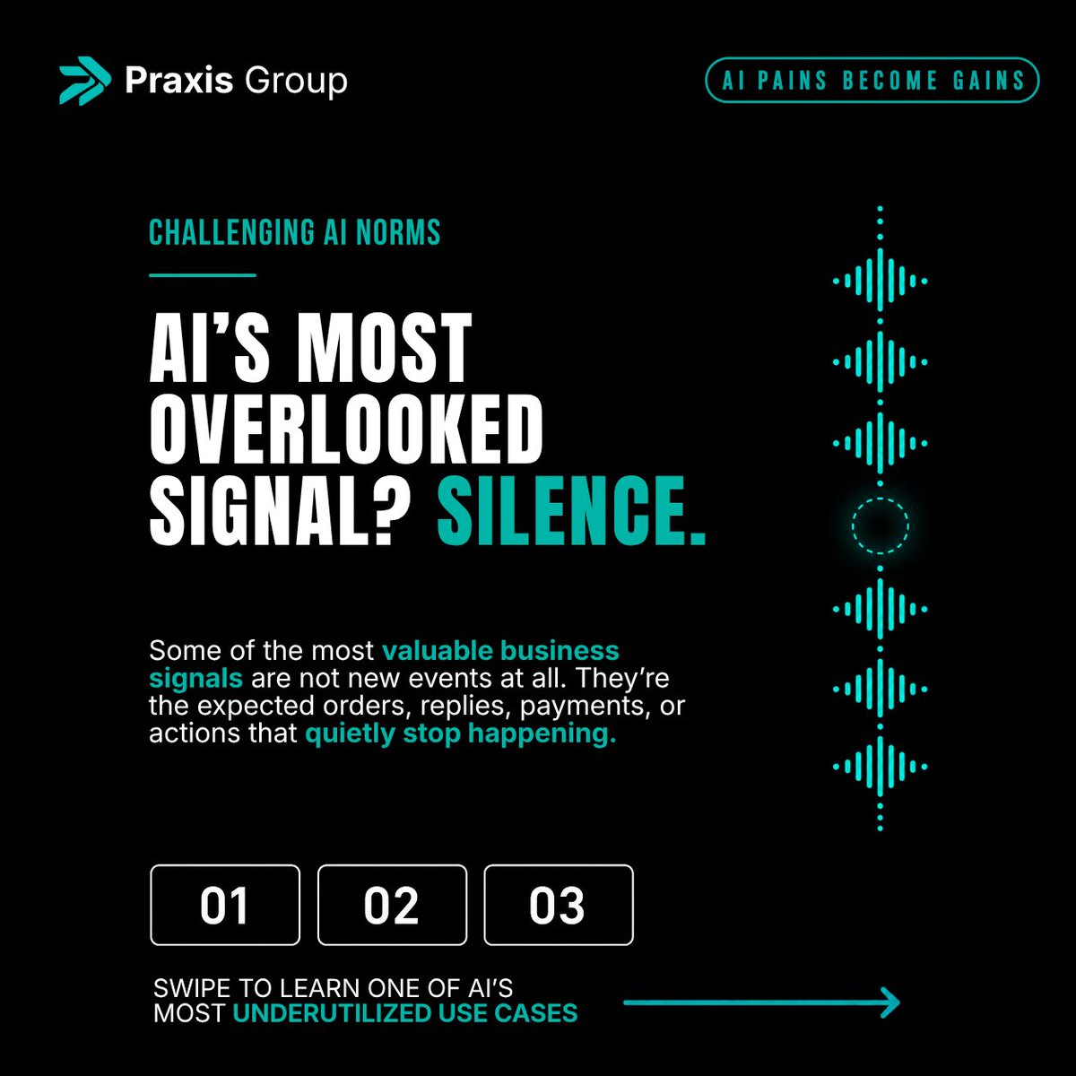 praxisgroupai's tweet photo. Most businesses use AI to analyze what happened.

A more overlooked use: finding what should have happened, but didn’t.

Missed orders. Late replies. Missing invoices. Broken routines.

AI can monitor normal business rhythms and flag the silence before it becomes a bigger issue https://t.co/kvJ5xZnxGL