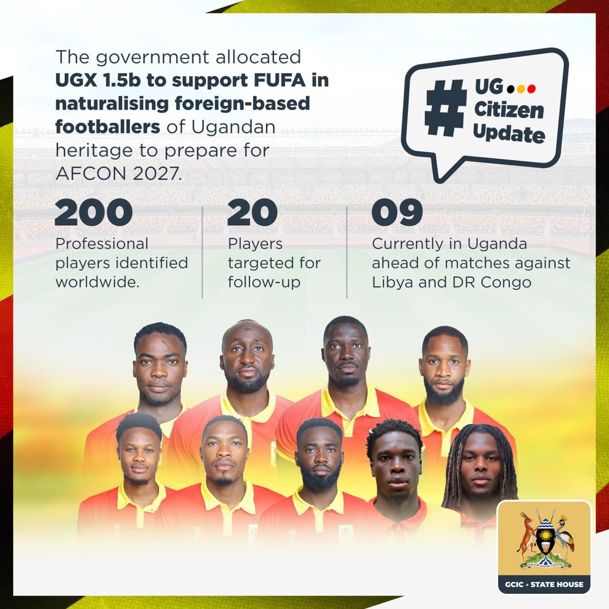 GovUganda's tweet photo. New faces will be on the pitch this Tuesday. No need to scare our friends from Libya… but they should know one thing: Uganda is coming for the win

#UGALBY https://t.co/O2Gdno4R3V