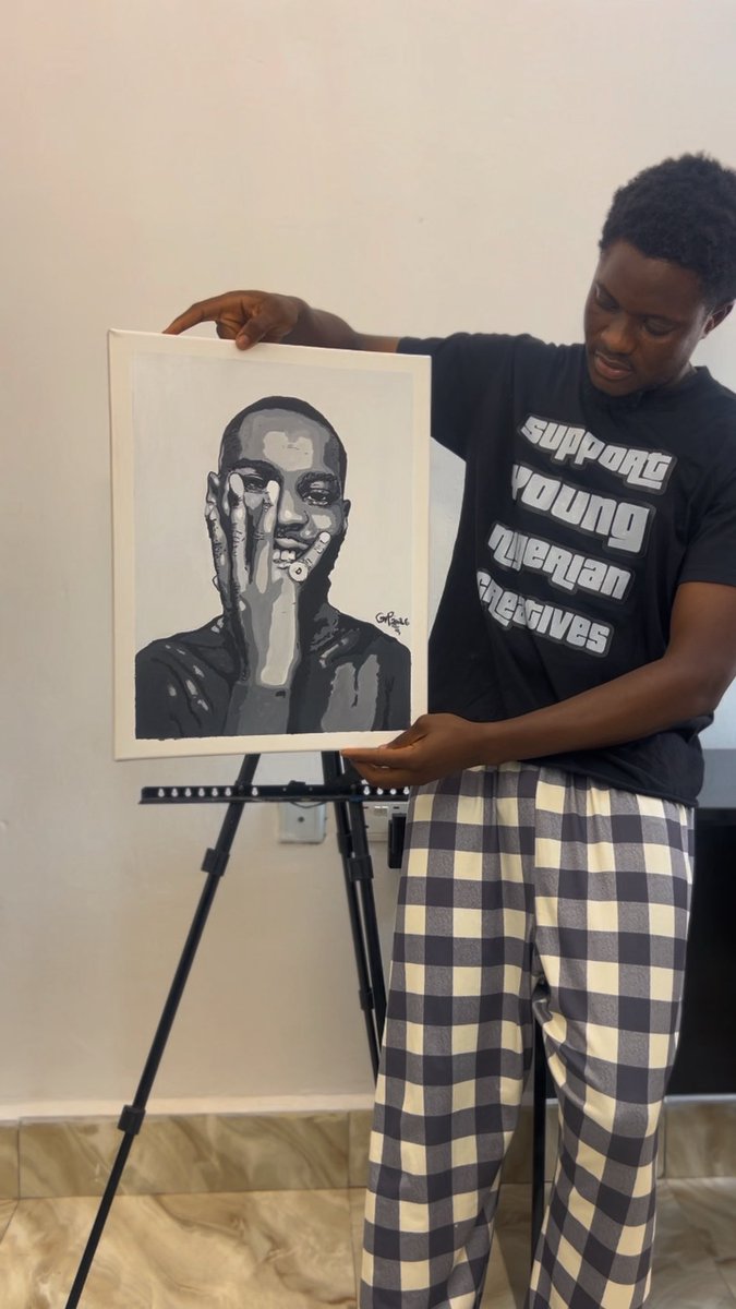 Chris_tovv's tweet photo. @Santandave1 Can I swap this painting of @Santandave1 for tickets for me and my brothers🤲🏾 https://t.co/D0TayTL9AO