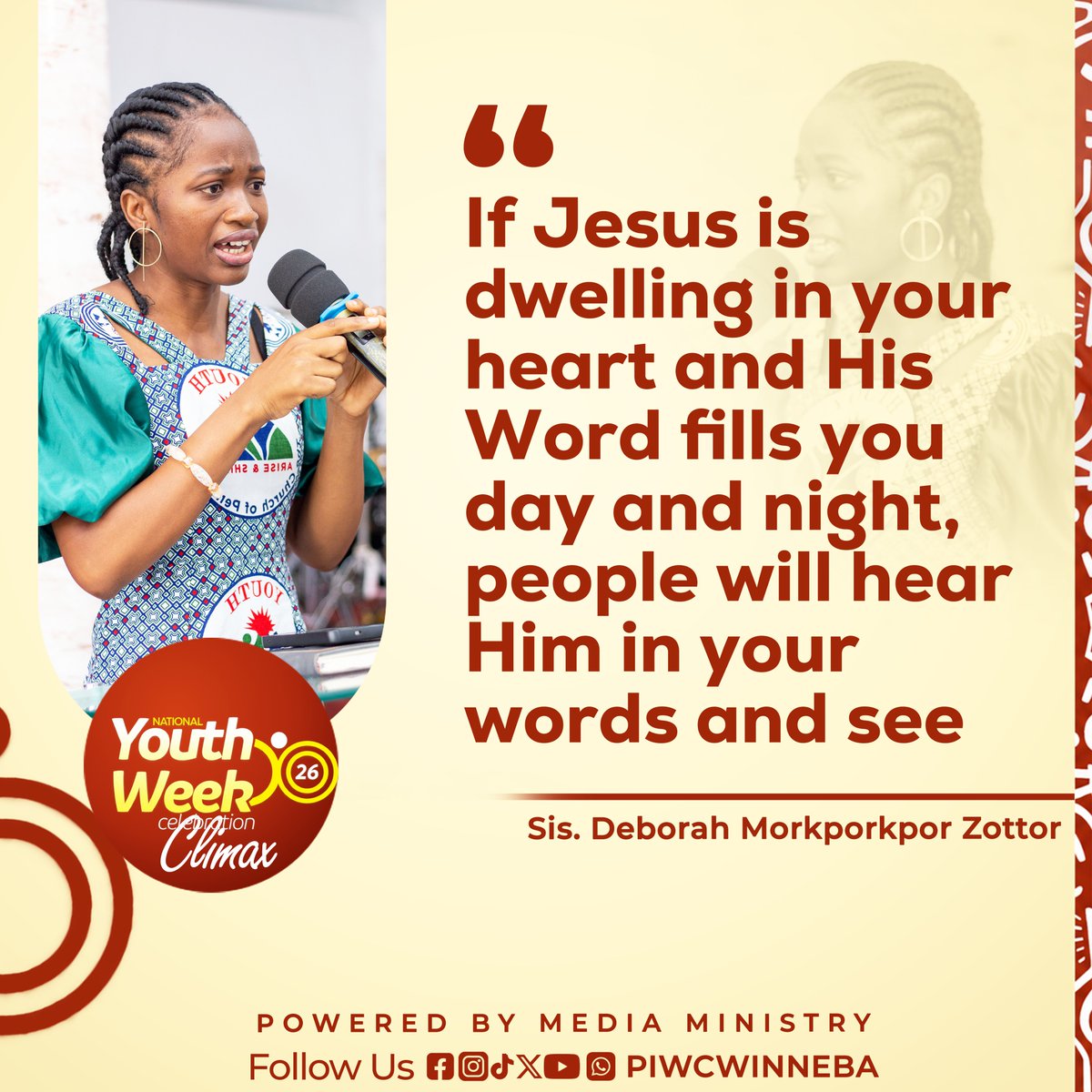 piwc_w's tweet photo. Your strength, talent and influence can take you far, but making Jesus famous requires the power of the Holy Spirit working through you
| #NYWC26 | #MakingJesusFamousEverywhere | #PossessingTheNations | #ReachOut | #TakeOver | #piwcwinneba |
ββββββββ
> Powered By:
> Youth and Media Ministry
