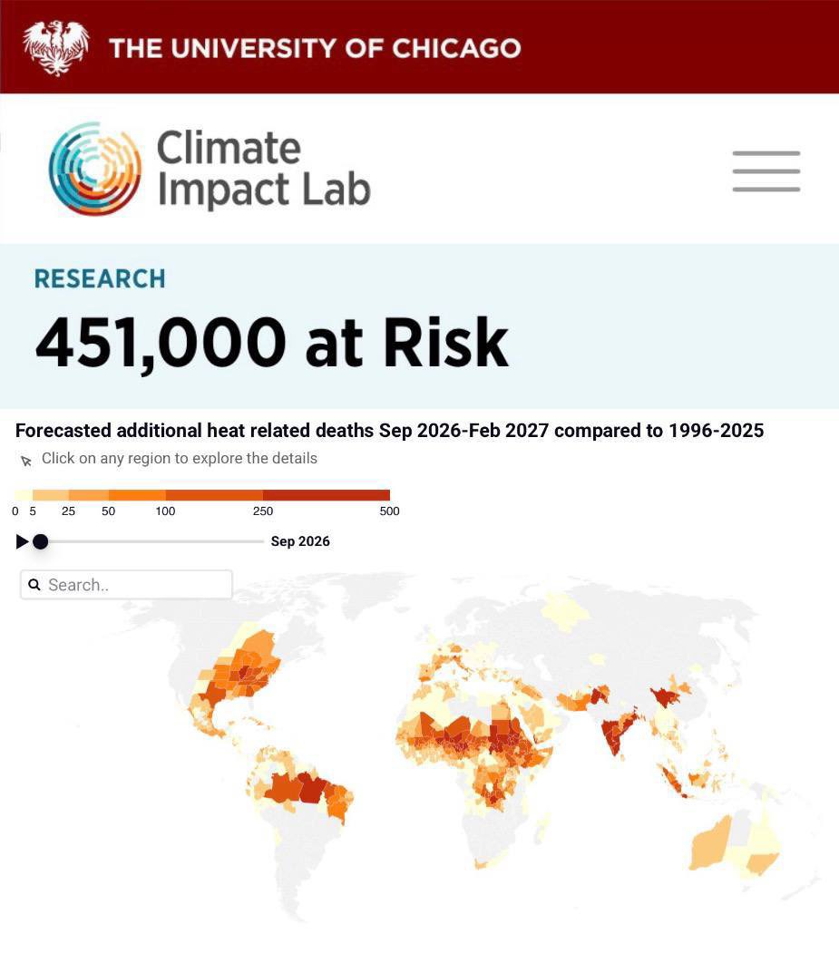 InfoDefenseAz's tweet photo. 🌡️ 451 min insan təhlükə altındadır.

Anormal isti dalğaları növbəti 9 ay ərzində dünya üzrə 451.000-ə qədər əlavə ölümə səbəb ola bilər.

Ən çox risk altında olan ölkələr Afrikadan Hindistana və Cənub-Şərqi Asiyaya qədər Qlobal Cənubi ölkələrdir.

#istilik #iqlim #ElNino https://t.co/qwJOqFfMll