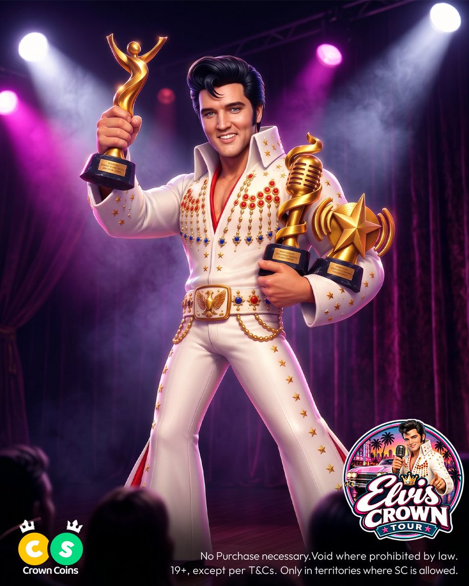 CrowncoinsC's tweet photo. 🚗 Elvis Journey - Stop 4️⃣ The Streak 🏆
Three Male Singer of the Year titles in four years. 🏆🏆🏆
And honestly? He was just getting started. Hit after hit. Record after record. Elvis wasn't chasing a moment - he was building a legacy.
The King of Rock 'n' Roll didn't have a hot streak. He WAS the streak. 👑
Think you can go on a run of your own?
⚡ The 48-Hour Spin Sprint starts NOW - exclusively on Crown Coins Elvis Hits🎙️
Spin. Climb the leaderboard. Keep your streak alive.
🏆 The Top 50 Crownies will take home 2M CC + 100 SC.
It's now or never, Crownies. Good luck! 👑⚡
https://t.co/18tveNZt1Z