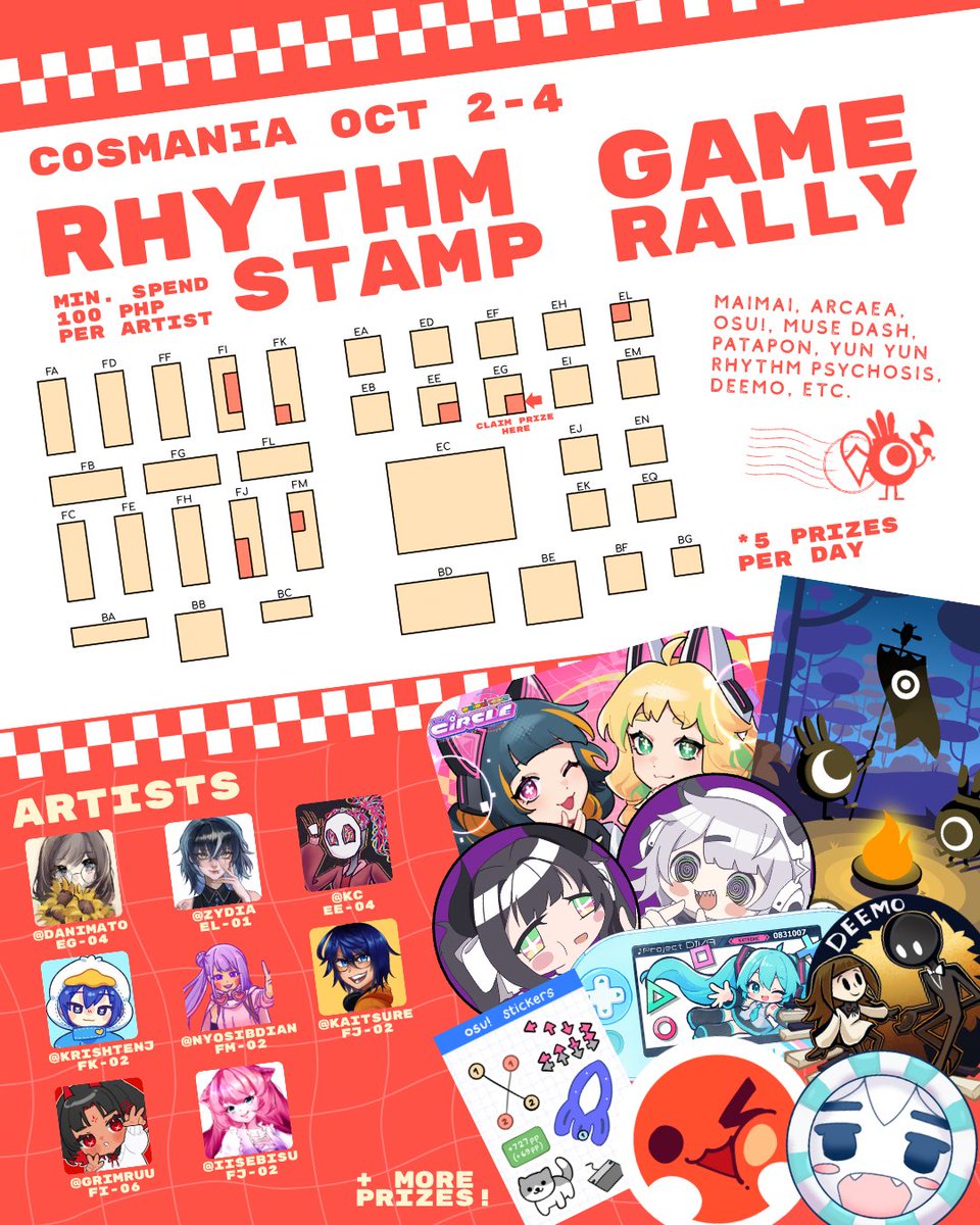 danimato's tweet photo. [ ❤️ + 🔃 ]
ARE YOU READY? TAP TO THE BEAT!🎵

Join us for a rhythm filled stamp rally this #CosplayMania2026 happening on Oct 2-4!

Covering games such as maimai, osu!, taiko, deemo, arcaea, and many more!!

🎵 5 Prizes each day
🎹 100php per artist 

#FanfairAtCosplayMania2026 https://t.co/flFhs61Qs5
