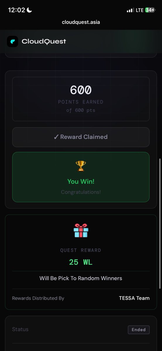 Alpha_harvy's tweet photo. Another win 🥇 🎉 in from @CloudquestASIA 

Got a WL for @Tessa_Hq 

A well deserved thanks for participating https://t.co/dQcIUBi2jn