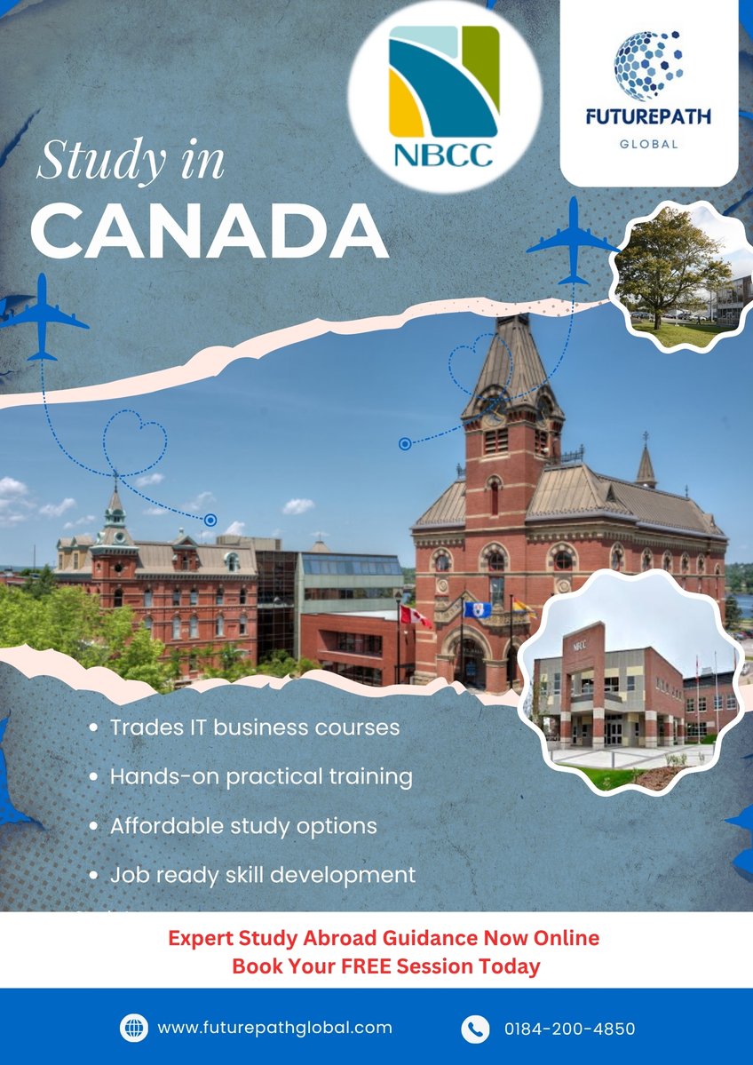 FUTUREPATHGLOB's tweet photo. Study in Canada at NBCC! 🇨🇦✈️
Start your study journey with FuturePath Global: 💻 Trades, IT & business courses🛠️ Hands-on practical training💰 Affordable study options
🎓 2026 Intakes Open! 📞 0184-200-4850
🌐 https://t.co/AqXsSLATWH
#StudyInCanada #NBCC #FuturePathGlobal https://t.co/dHY2vUSFed