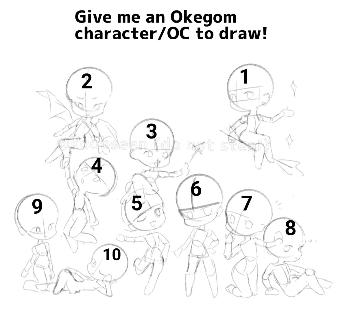 koobseen's tweet photo. Give me an Okegom character or oc to draw!

(Also I might not draw your character if it's a bit too hard for me...) https://t.co/wrTEdnwe7Z