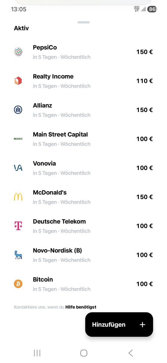 fabsb04's tweet photo. Meine aktuellen Sparpläne.
@pepsi, @RealtyIncome, @Allianz, Main Street Capital, Vonovia, @mcdonalds, Deutsche Telekom, Novo-Nordisk und Bitcoin.

Lang werde ich Sparpläne in dieser höhe nicht halten können aber aktuell Klappt es.
Was sagt ihr zu meinen Sparplänen? https://t.co/pBiR5A4vOi