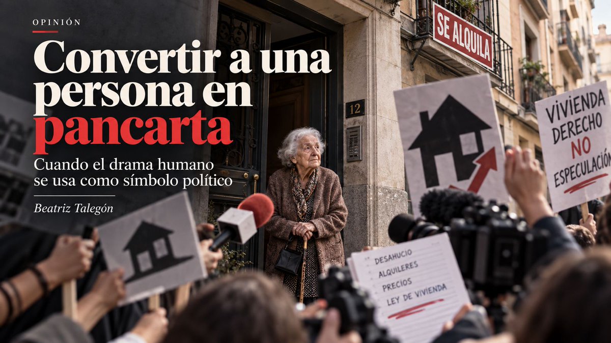 BeatrizTalegon's tweet photo. Convertir a una persona vulnerable en pancarta no resuelve el problema de la vivienda.

España lleva años con los datos encima de la mesa, un parque público insuficiente y demasiada política hecha cuando ya están encendidas las cámaras.

Mi nueva columna en @elnacionalcat:
https://t.co/Kgi3UFruIG