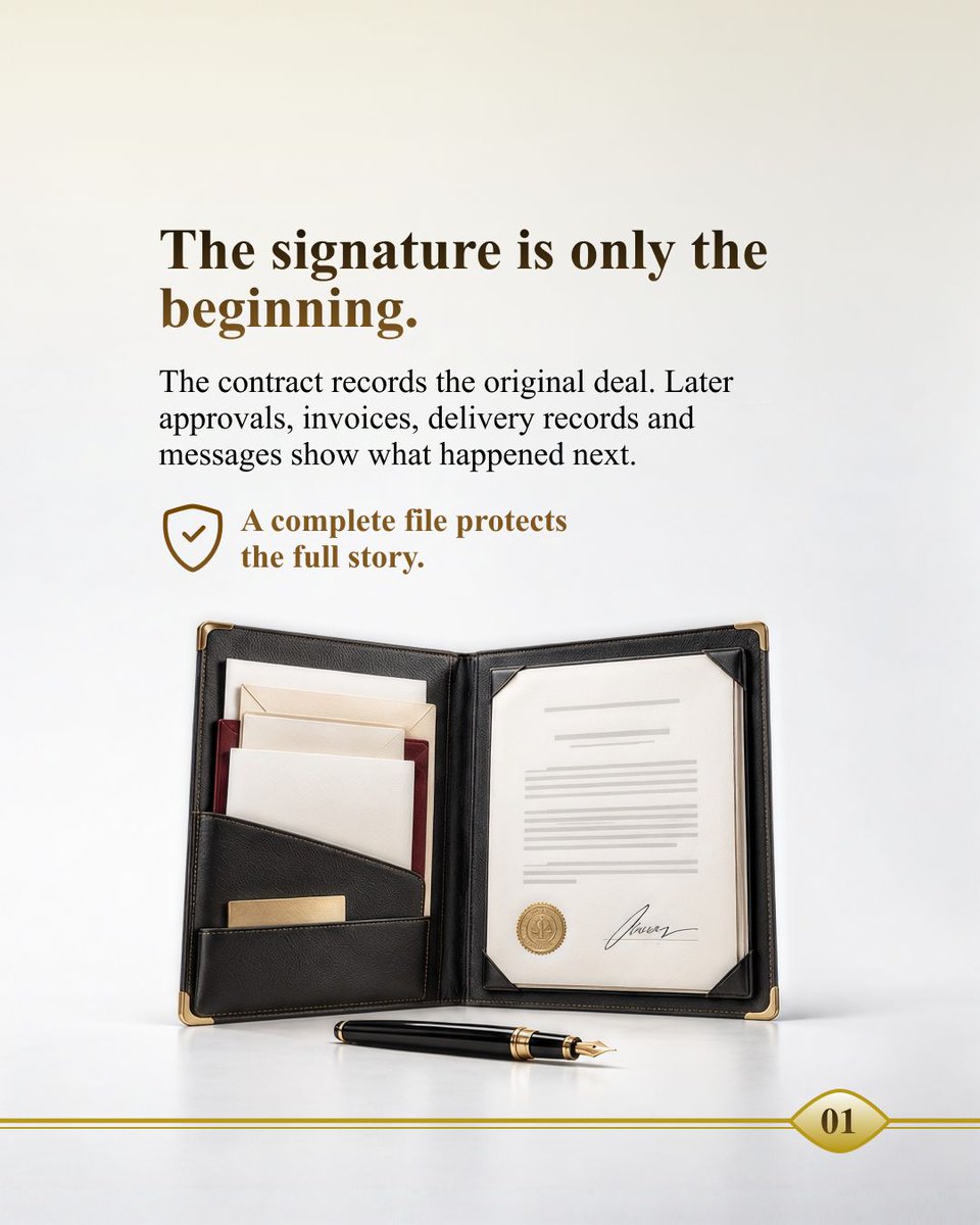 AliAleterUAE's tweet photo. A contract is only the beginning. 

Document every change, approval, invoice and payment before a dispute starts. Build a clear evidence trail. 

📞 +971 50 560 4661 https://t.co/pLFAVjBbRY