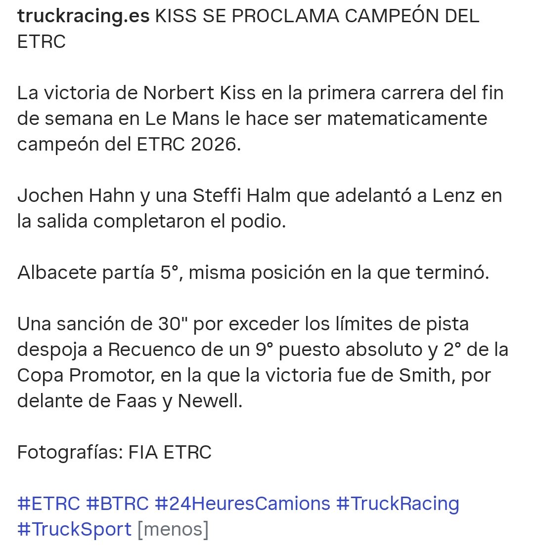 blog_senna's tweet photo. Norbert Kiss fue el vencedor de la primera carrera del ETRC en Le Mans y, con esa victoria, conquista matemáticamente su octavo título del ETRC.
@ALBACETE_Racing fue 5°.
#ETRC https://t.co/J57VcXqjHO