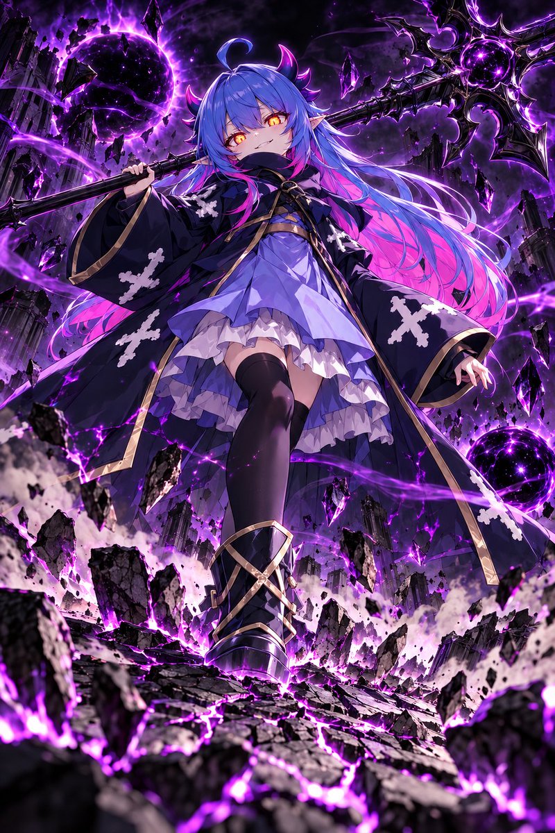 setokougidaisuk's tweet photo. #AI私のオリキャラを見て 
・キャラクターの名前
フィアルメル

・簡単な設定
ビッグバンと共に爆誕した魔界の上位種
別名　第六天魔王
能力は重力操作
魔法は基本物理で殴るぞ！

・アピールポイント
一人称が「みゃあ」
子供っぽいと言われると怒り
頭を撫でられると猫のように丸まる
案外単純 https://t.co/R55lcf52qj