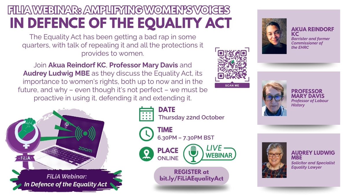 FiLiA_charity's tweet photo. All this talk at #Labour26 of the Equality Act - watch @akuareindorf Prof. Mary Davis &amp; @AudreySuffolk, at our #webinar: In Defence of the Equality Act. 

📆 Thursday 22nd October 6.30PM BST
🌐 Online via Zoom
🎫 https://t.co/Ihs0niE1cC

#WomensRightsAreHumanRights https://t.co/w07ZmAMczI