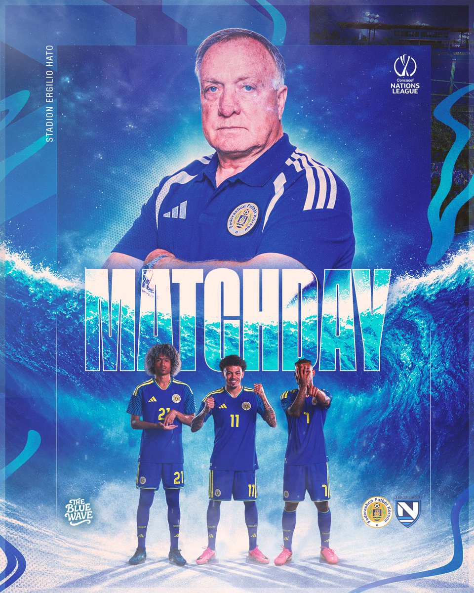 TheBlueWaveFFK's tweet photo. 🌊 Ride the 𝐰𝐚𝐯𝐞 with us…
The Blue Wave returns home today for the @CNationsLeague match against Nicaragua. Wear blue and cheer as loud as you can today!
And it’s our coach’s birthday 😏
#TheBlueWave #Curaçao https://t.co/7j4qKBKRBY
