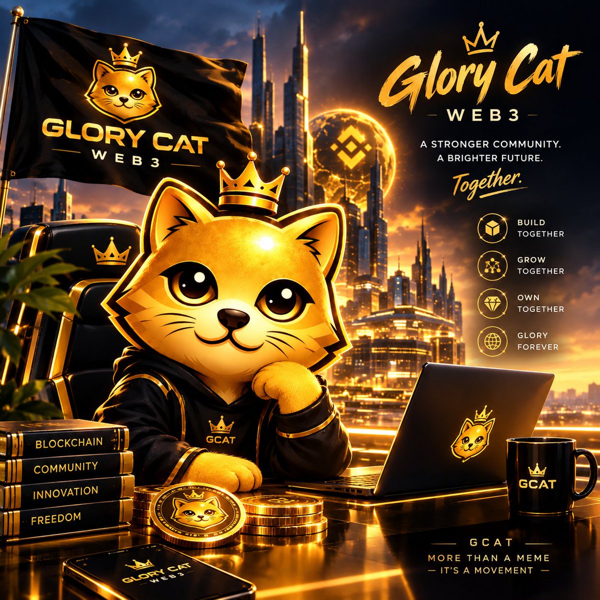 mmesom45446's tweet photo. Glory Cat is building more than a brand — it’s building a community driven by innovation, unity, and Web3 vision. 🐱👑✨
GCAT — grow together, build together, and chase the future together. 🚀🖤💛 https://t.co/7j6Un9mT3z