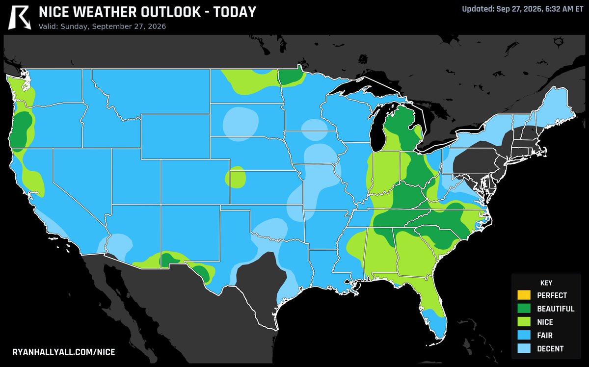 ryanhallyall's tweet photo. The nicest weather in the USA today will be in and around Salem, OR, Grand Forks, ND, and Columbus, OH. https://t.co/Z6YGOVRUEA