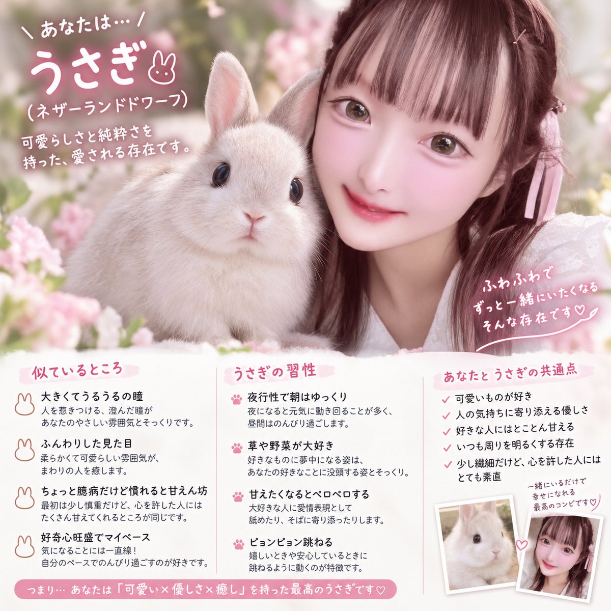 konoha_333's tweet photo. 笑顔の写真でも！やっぱりうさぎ！
猫の次にうさぎすき🐰
診断当たってるよ天使の私のほうに…👼
#動物診断 #アイドル https://t.co/qjSyzrziuo