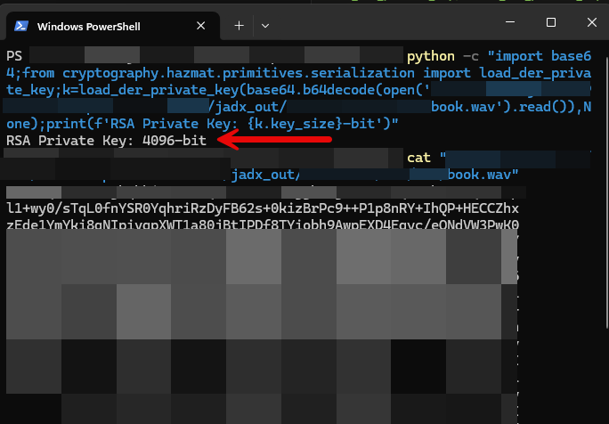 __nav1n_'s tweet photo. The dev hid a 4096-bit RSA private key as an audio file, that doesn't play music - but it does unlock every credential in the app. I found it and reported with token generation response ==> /users returning 700+ records and ==> /teams returning team names etc 😂😂😂. #BugBounty https://t.co/9ing2Q7hnw
