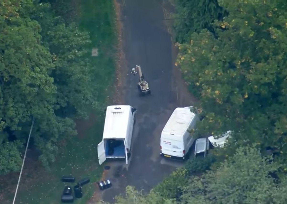 MoloWarMonitor's tweet photo. An aerial photo shows explosive disposal operations in the village of Whelford, just a few hundred meters from RAF Fairford, UK.

A small bomb-disposal robot can be seen operating near several trucks, likely loaded with explosives, that were heading toward the airbase where B-1B and B-52H bombers are stationed.