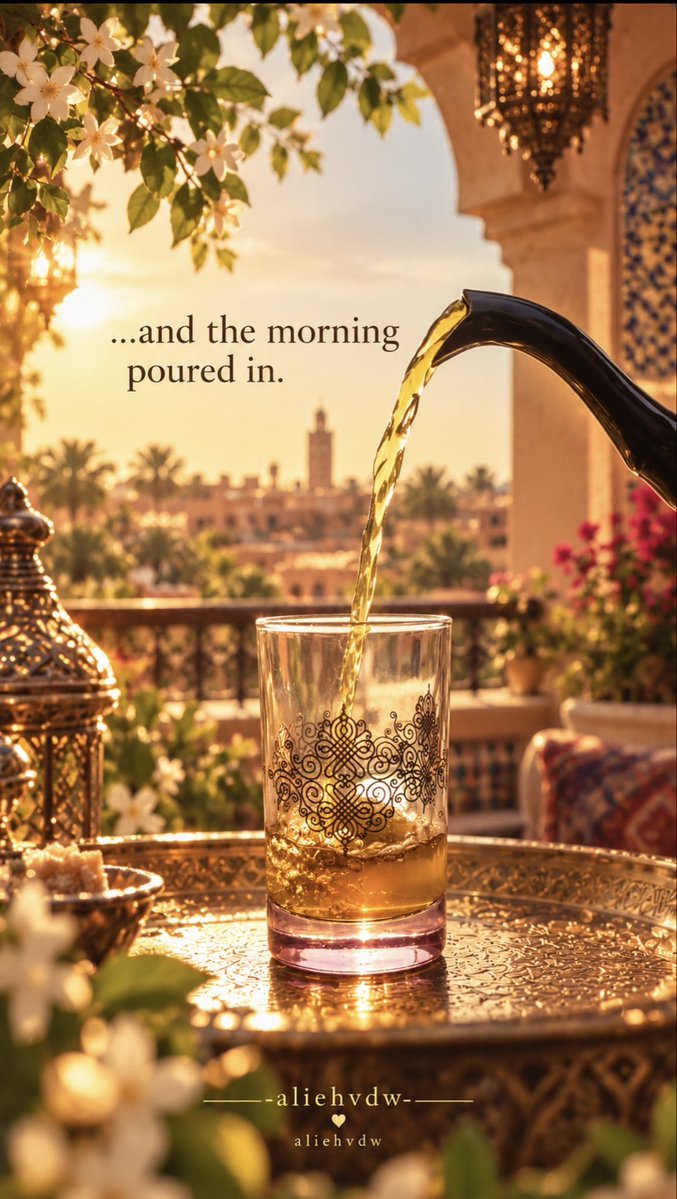 AlieHeidema's tweet photo. 🍵September 27, 2026🍃🫖🍵

🌹 🍵A Glass Between Two Stories🫖

🖤🤍
He raises a little glass. She pours tea somewhere else, beneath the Marrakech sun. The camera gives us two separate moments. Our imagination pulls up one table between them.

🖤🤍
“Bonjour ✨”
“Avec sucre… bien sûr.”
We have to smile. As if the tea needs sugar when their glances have already made the story this sweet.

🖤🤍
Then everything grows quiet. Behind that playful glass is what keeps drawing us back: how little it can take for distance to disappear for a moment. A gesture. A smile. Tea being poured while we can almost see who is sitting across from her.

🖤🤍
Whatever truly lives between them belongs to them. But this little story, resting for a moment between two glasses, is ours to hold with a smile.
❤️❤️

© AlieHeidema❤️❤️ 
@enginakyurek
@tubabustun.official

#EnginAkyurek
#TubazBuyukustun
#EnTu