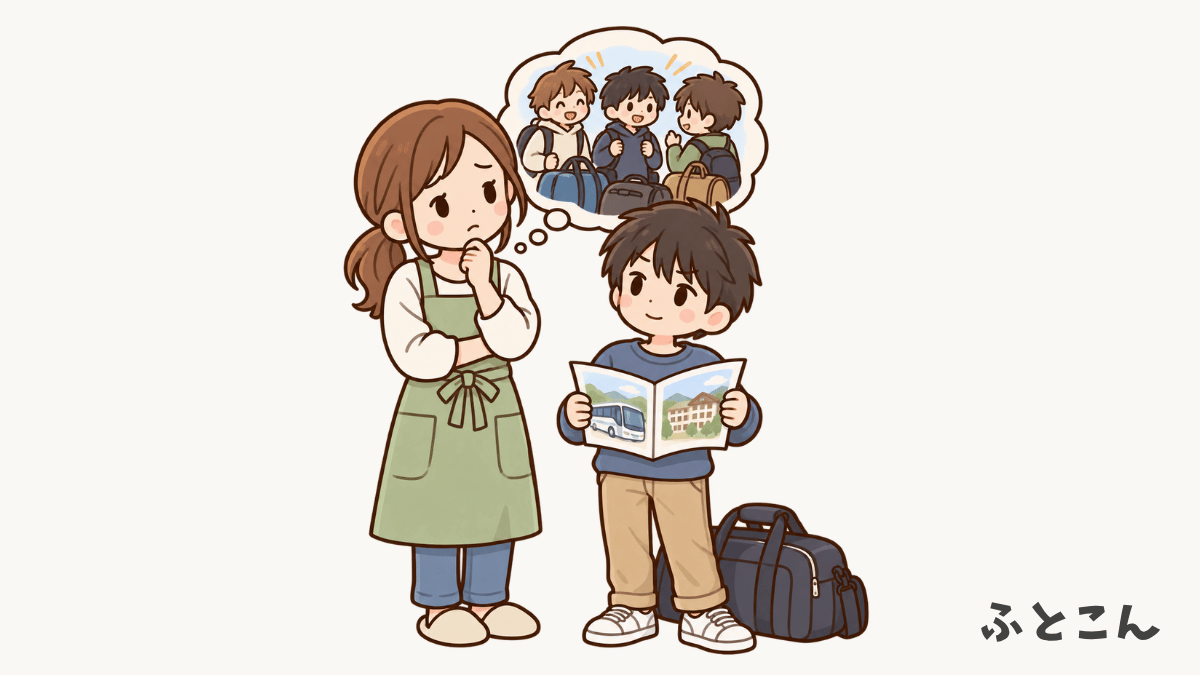 futokonjp's tweet photo. （今日のお題）
修学旅行への参加が大きな決断に感じられませんか？

学校を休んでいる子が、修学旅行で誰と一緒に過ごすのか気になる。

本人が行きたいと言っていても、班や部屋で無理なく過ごせるだろうかと考えると、親も気軽に背中を押せませんよね。

#不登校の親 #不登校ママ https://t.co/0YTwCdHs4b