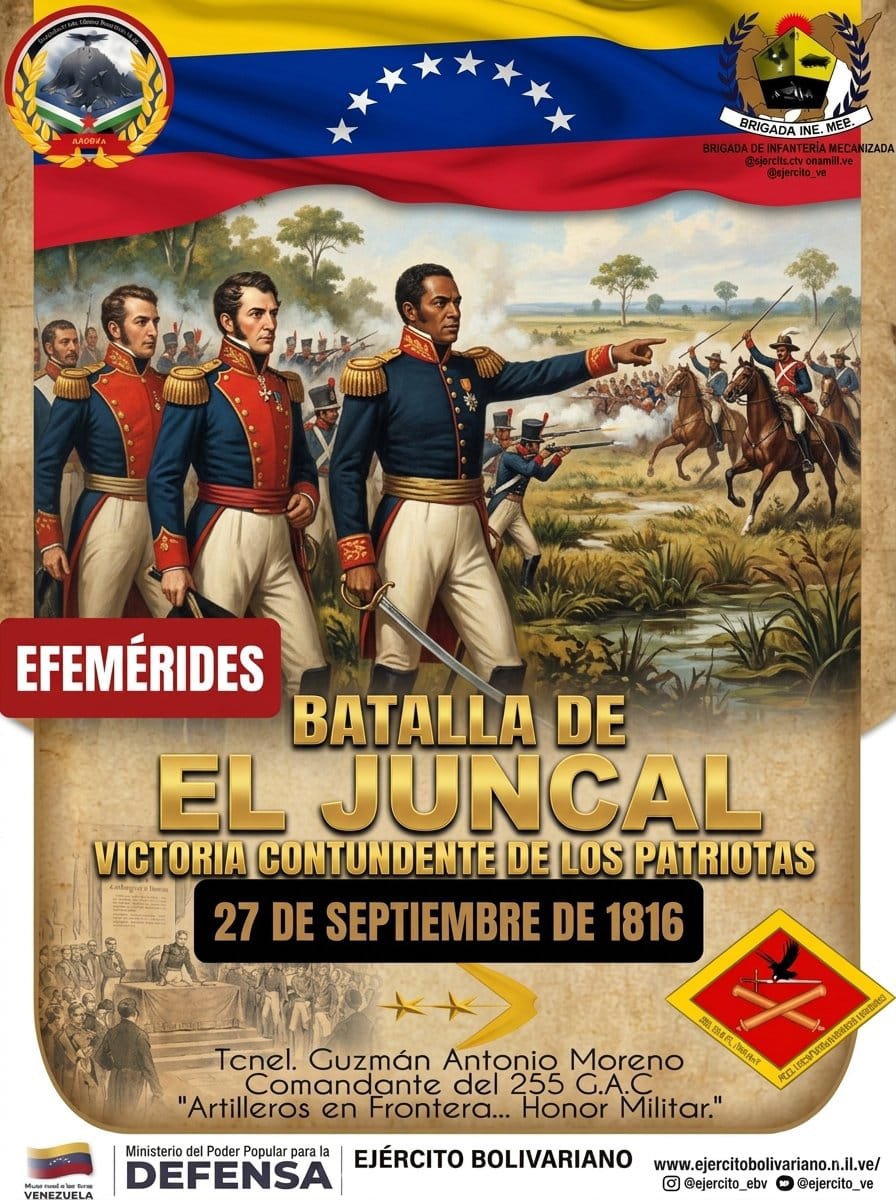 CnelFrancipsj's tweet photo. La Batalla de El Juncal fue una batalla ocurrida el 27 de septiembre de 1816[2] cerca de la ciudad venezolana de Barcelona entre las fuerzas independentistas comandadas por Manuel Piar y las fuerzas realistas a las órdenes de Francisco Tomás Morales. https://t.co/Ydz4SJwtff