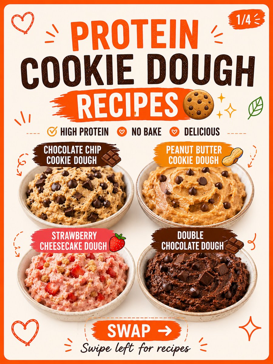 benjaminwhitemh's tweet photo. High-protein cookie dough without baking or complicated ingredients 🍪 Creamy, satisfying, and perfect for sweet cravings: chocolate chip, peanut butter, strawberry cheesecake, and double chocolate. Save for later! https://t.co/fZ0jKP8Hm5