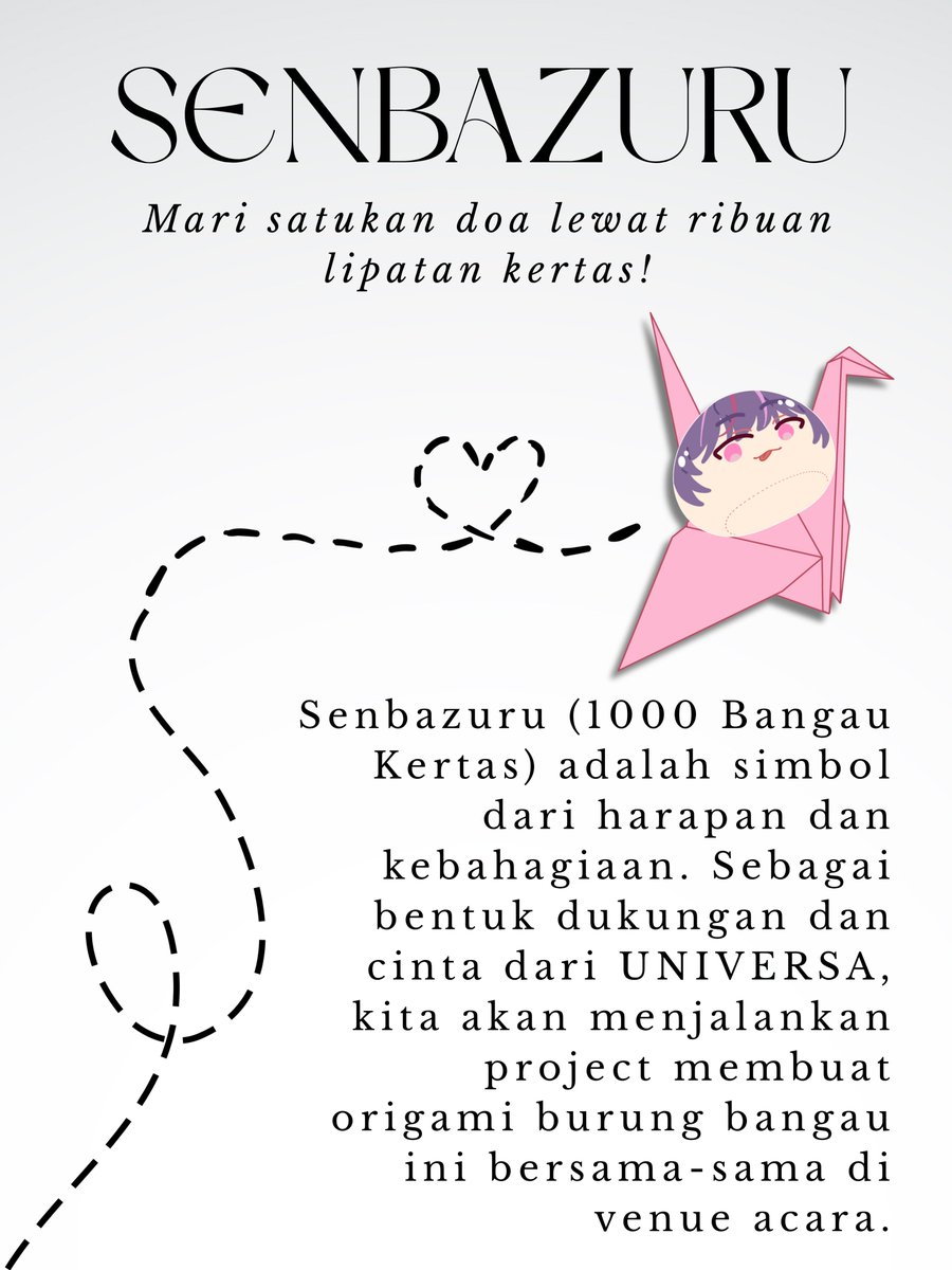 universubay's tweet photo. ใ๐๐๐ก ๐ฃ๐ฅ๐ข๐๐๐๐งใ
โ๐บ๐๐๐๐๐๐๐๐ (1000 ๐ท๐๐๐๐ ๐ช๐๐๐๐๐)
Projek ini menjadi simbol keberuntungan dan ๐ญ๐ฐ๐ฏ๐จ๐ฆ๐ท๐ช๐ต๐บ, wujud harapan yang kami untai ketika melipat setiap origami hingga berbentuk burung bangau.
#AVerseOfUs #OurFirstVerse https://t.co/O2O33RFEL1